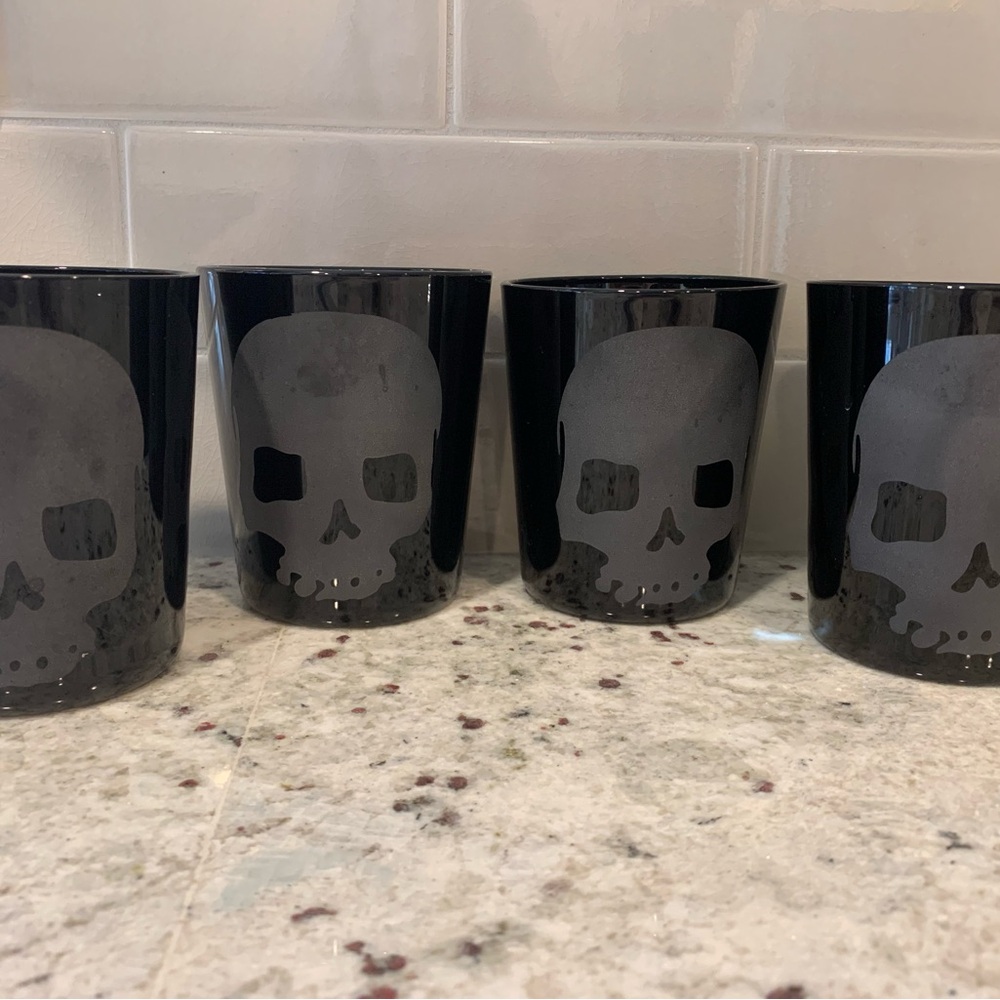 Retired Pottery Barn Etched Skull Glasses